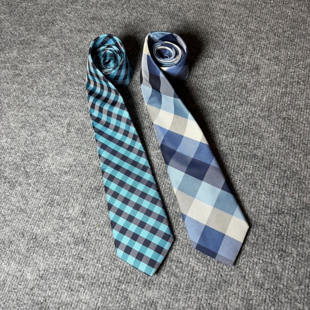 U.S. POLO ASSN. Men's Neckties, Blue & Turquoise Plaid‎ Checkered Tie Lot